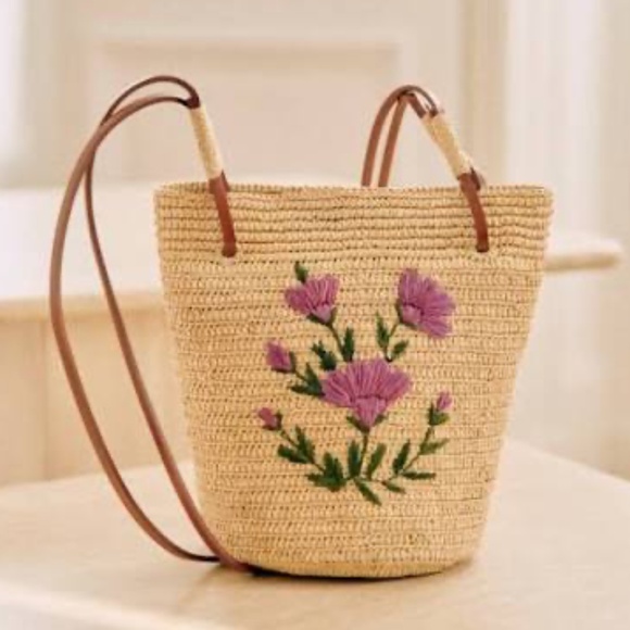 Sezane Josie Basket Bag w/ Flowers NWOT - Picture 9 of 10